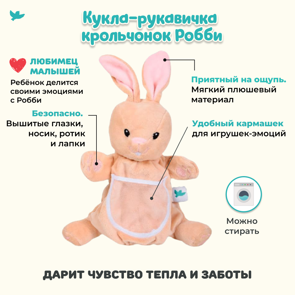 СНЯТ С ПРОДАЖИ! Умница®️ Умница. Кукла-рукавичка крольчонок Робби и 5 игрушек-эмоций со звуком. Управляем эмоциями.