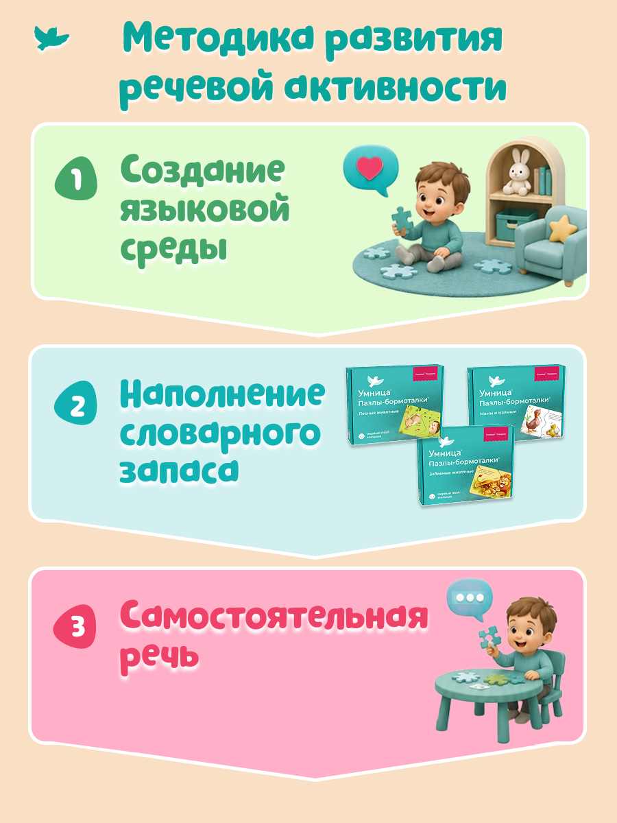 Умница® Пазлы-бормоталки® Мамы и малыши